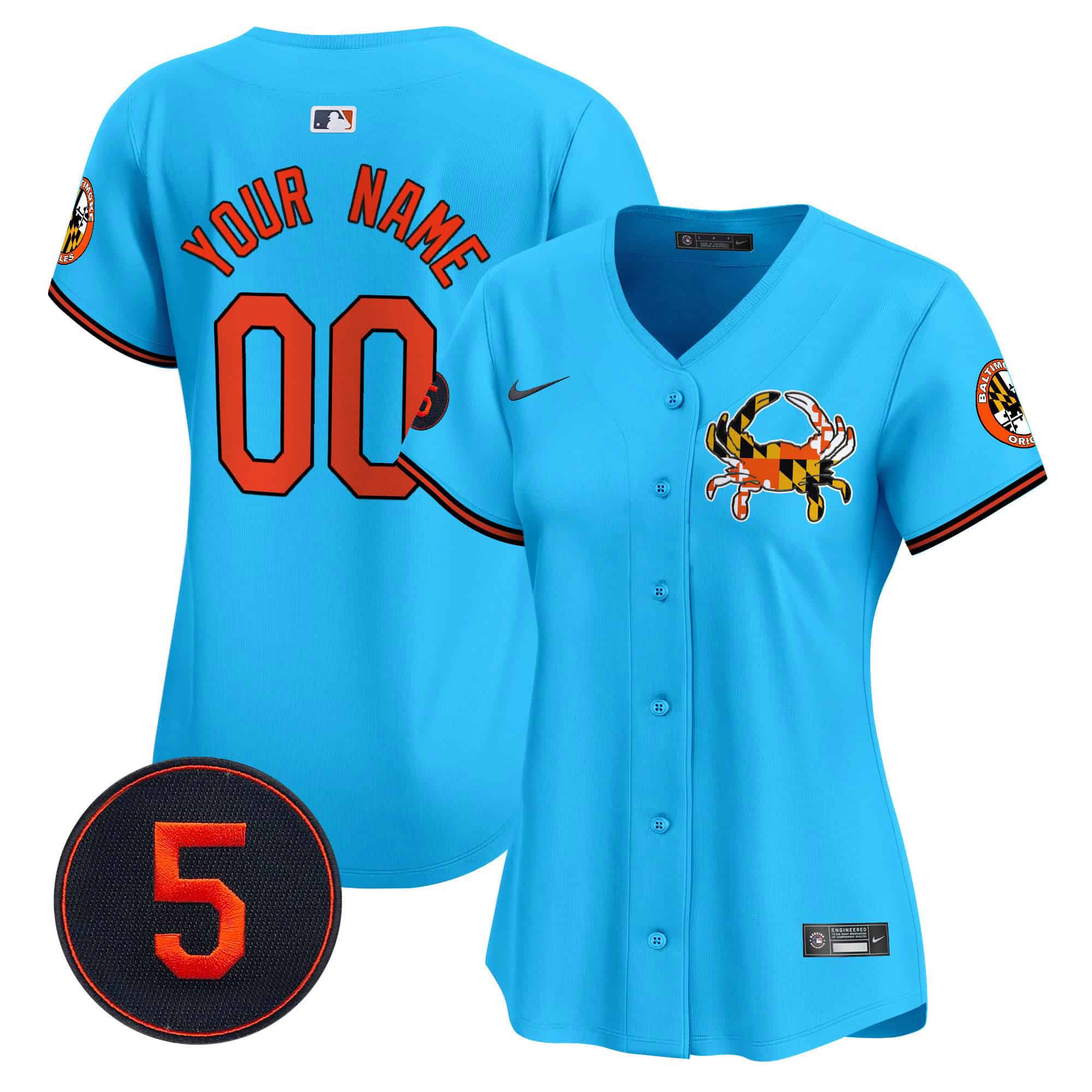 Women Baltimore Orioles Light Blue 2024 Nike Robinson Patch Vapor Premier Limited Custom MLB Jersey->->